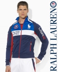 Crafted from breathable microfiber with a soft fleece lining, this full-zip track jacket is designed with ventilating mesh insets and bold country details, celebrating Team USA's participation in the 2012 Olympics. Crafted from breathable microfiber with a soft fleece lining, this full-zip track jacket is designed with ventilating mesh insets and bold country details, celebrating Team USA's participation in the 2012 Olympics.