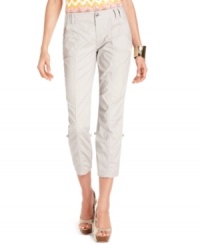 Bold rhinestone buttons add just a touch of bling to INC's cute and casual cotton-blend pants! Bold rhinestone buttons add just a touch of bling to INC's cute and casual cotton-blend pants!