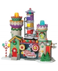 Get a taste of what goes on at the Yummy Gummy Gumdrop Factory by Department 56. A tower of fruit flavors, candy cane lamppost and sugar-coated assembly line prove irresistible to every sweet tooth in North Pole Village. Get a taste of what goes on at the Yummy Gummy Gumdrop Factory by Department 56. A tower of fruit flavors, candy cane lamppost and sugar-coated assembly line prove irresistible to every sweet tooth in North Pole Village.