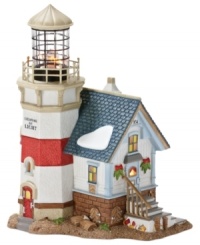 Built in the 19th century style, this Chesapeake Bay lighthouse gets everyone to shore for a safe and happy holiday. Traditional decorations adorn its facade while red and white stripes give it a festive look year round. Built in the 19th century style, this Chesapeake Bay lighthouse gets everyone to shore for a safe and happy holiday. Traditional decorations adorn its facade while red and white stripes give it a festive look year round.