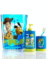 To bath time and beyond! Rubber cut-outs of your favorite Disney Toy Story characters make brushing fun with this playful toothbrush holder inspired by the hit movie.