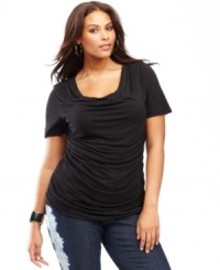 A classic built for layering, INC's plus size cowlneck top features a flattering, soft drape with extra ruching at the sides. A classic built for layering, INC's plus size cowlneck top features a flattering, soft drape with extra ruching at the sides.