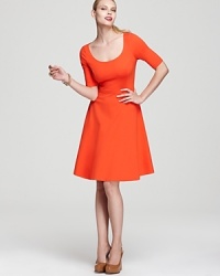 Add a hard hit of hue to your daily repertoire with this kate spade new york dress, flaunting a generous scoop neck and fluid flared skirt for a flawless, feminine silhouette. Add a hard hit of hue to your daily repertoire with this kate spade new york dress, flaunting a generous scoop neck and fluid flared skirt for a flawless, feminine silhouette.