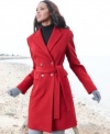 The classic chesterfield coat gets a dose of contemporary charm from Calvin Klein. The streamlined silhouette and sash-tie belt keep the look fresh.