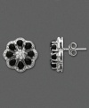 Let your beauty blossom with these flower earrings featuring onyx (4/3 mm) and diamond accents set in sterling silver.
