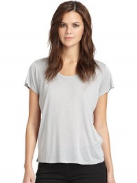 THE LOOKPullover styleRound necklineShort sleevesSheer silk georgette back panelTHE FITAbout 24 from shoulder to hemTHE MATERIAL85% modal/15% cashmereContrast: silk georgetteCARE & ORIGINDry cleanMade in USAModel shown is 5'9½ (176cm) wearing US size Small. THE LOOKPullover styleRound necklineShort sleevesSheer silk georgette back panelTHE FITAbout 24 from shoulder to hemTHE MATERIAL85% modal/15% cashmereContrast: silk georgetteCARE & ORIGINDry cleanMade in USAModel shown is 5'9½ (176cm) wearing US size Small.