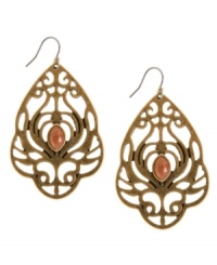 Patterned perfection. These Lucky Brand drop earrings feature an intricate openwork design with a plastic bead at the center. Set in gold tone mixed metal. Approximate drop: 2 inches. Patterned perfection. These Lucky Brand drop earrings feature an intricate openwork design with a plastic bead at the center. Set in gold tone mixed metal. Approximate drop: 2 inches.
