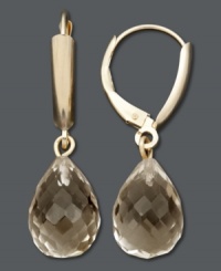 Neutral-hued perfection. Faceted drops of smokey topaz (9 ct. t.w.) create a rich, warm look in these 14k gold drop earrings. Approximate drop: 1-1/8 inches.