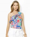 Bright and breezy in a vibrant print, this flirty Lauren by Ralph Lauren top is rendered in light-as-air tissue cotton in an alluring one-shoulder silhouette.