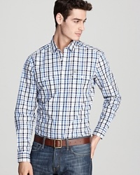 Lacoste puts modern spin on classic tattersall plaid with this handsome button-down, rendered in crisp, lightweight cotton poplin for a soft feel. Lacoste puts modern spin on classic tattersall plaid with this handsome button-down, rendered in crisp, lightweight cotton poplin for a soft feel.