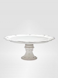 A charming design is handcrafted in whitewashed ceramic with scalloped edges and hand-applied detailing. 12 diam. X 7H Hand wash Imported A charming design is handcrafted in whitewashed ceramic with scalloped edges and hand-applied detailing. 12 diam. X 7H Hand wash Imported