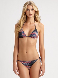 Featuring a signature Missoni pattern, a string bikini set with an exquisite fit.Triangle cupsHalter ties at neckBack tie closureTies at knit bottomRayon/polyesterHand washMade in Italy of imported fabric Featuring a signature Missoni pattern, a string bikini set with an exquisite fit.Triangle cupsHalter ties at neckBack tie closureTies at knit bottomRayon/polyesterHand washMade in Italy of imported fabric