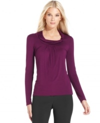 A twist at the cowl neckline of T Tahari's extra-soft top adds extra appeal. A twist at the cowl neckline of T Tahari's extra-soft top adds extra appeal.