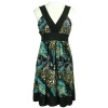 Brown & Aqua Leopard Print Empire Waist Knee Length Sun Dress Size X-Large