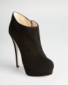 Supple grey suede stakes its claim on a sky-high bootie from Giuseppe Zanotti.