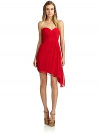 THE LOOKStrapless sweetheart necklineAsymmetrical ruched bodiceTiny ruffle trimBoned bodiceSide draped chiffon at skirtOptional shoulder strapsTHE FITAbout 34 from top to hemTHE MATERIALSilkFully linedCARE & ORIGINDry cleanImportedModel shown is 5'9 (175cm) wearing US size 4. THE LOOKStrapless sweetheart necklineAsymmetrical ruched bodiceTiny ruffle trimBoned bodiceSide draped chiffon at skirtOptional shoulder strapsTHE FITAbout 34 from top to hemTHE MATERIALSilkFully linedCARE & ORIGINDry cleanImportedModel shown is 5'9 (175cm) wearing US size 4.