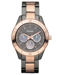 Smoky hues and warm rose tones create a unique blend on this precise chronograph Stella watch from Fossil. Smoky hues and warm rose tones create a unique blend on this precise chronograph Stella watch from Fossil.
