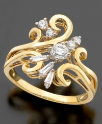 Stun them with style. This gorgeous diamond ring features round- and baguette-cut diamonds (1/2 ct. t.w.) set in 14k gold. Stun them with style. This gorgeous diamond ring features round- and baguette-cut diamonds (1/2 ct. t.w.) set in 14k gold.