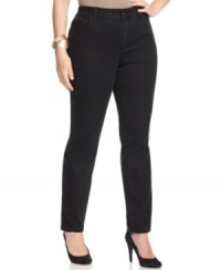 Elevate your casual look with DKNY Jeans' plus size skinny jeans, finished by a sleek black wash. Elevate your casual look with DKNY Jeans' plus size skinny jeans, finished by a sleek black wash.