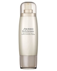 Shiseido Bio-Performance Super Refining Essence. A multi-benefit essence that generates youthfully smooth, visibly radiant skin. Developed with innovative technology, this essence reduces the appearance of dullness and wrinkles while replenishing skins moisture. Formulated with Shiseido-exclusive Bio-Regenerine Technology, which saturates cells with new vitality and promotes natural exfoliation. For maximum results use with Bio-Performance Super Exfoliating Discs. Apply daily morning and evening after softening. Shiseido Bio-Performance Super Refining Essence. A multi-benefit essence that generates youthfully smooth, visibly radiant skin. Developed with innovative technology, this essence reduces the appearance of dullness and wrinkles while replenishing skins moisture. Formulated with Shiseido-exclusive Bio-Regenerine Technology, which saturates cells with new vitality and promotes natural exfoliation. For maximum results use with Bio-Performance Super Exfoliating Discs. Apply daily morning and evening after softening.