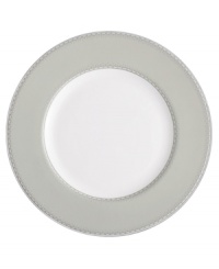 Add elegant shimmer to the rest of the Dentelle collection with this versatile accent plate. In a soft, pearlescent gray featuring the collection's signature tiered scallop design. Add elegant shimmer to the rest of the Dentelle collection with this versatile accent plate. In a soft, pearlescent gray featuring the collection's signature tiered scallop design.
