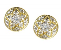 B. Brilliant 18K Gold Over Sterling Silver Filigree and Cubic Zirconia Circle Button Earrings B. Brilliant 18K Gold Over Sterling Silver Filigree and Cubic Zirconia Circle Button Earrings