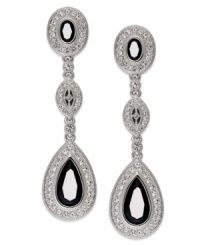 Refined elegance with a postmodern flair, this pair of linear drop earrings from Eliot Danori is crafted from rhodium-plated brass. Black crystals and cubic zirconias (8 ct. t.w.) add substance and style. Approximate drop: 1-3/4 inches. Refined elegance with a postmodern flair, this pair of linear drop earrings from Eliot Danori is crafted from rhodium-plated brass. Black crystals and cubic zirconias (8 ct. t.w.) add substance and style. Approximate drop: 1-3/4 inches.