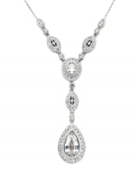 Frame your neckline with elegance. This stunning sparkler from Eliot Danori combines cubic zirconias and crystals (4-3/8 ct. t.w.) in a chic, Y shape for a standout look. Set in silver tone mixed metal. Approximate length: 16 inches + 2-inch extender. Approximate drop: 1-5/8 inches. Frame your neckline with elegance. This stunning sparkler from Eliot Danori combines cubic zirconias and crystals (4-3/8 ct. t.w.) in a chic, Y shape for a standout look. Set in silver tone mixed metal. Approximate length: 16 inches + 2-inch extender. Approximate drop: 1-5/8 inches.
