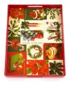 Covered in joyous symbols of the season, the Holiday Vintage Paper tray from Martha Stewart Collection evokes rich and traditional wrapping paper motifs from holidays long ago. In family-friendly melamine.