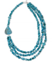 A summer essential, Avalonia Road's vibrant 3-row necklace features genuine turquoise chips and a large turquoise nugget. Clasp and extension chain crafted in sterling silver. Approximate length: 20 inches + 3-inch extender. A summer essential, Avalonia Road's vibrant 3-row necklace features genuine turquoise chips and a large turquoise nugget. Clasp and extension chain crafted in sterling silver. Approximate length: 20 inches + 3-inch extender.