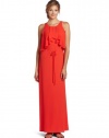 BCBGMAXAZRIA Women's Enza Open Back Cascade Long Gown, Poinsettia, Small