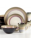 Combining rings of color with a solid black glaze, the handcrafted Arcadia Black dinnerware set from Sango lends easy sophistication to any casual table.