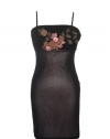 SUE WONG Flower Front Spaghetti Straps Short Dress-BLACK/ROSE-4