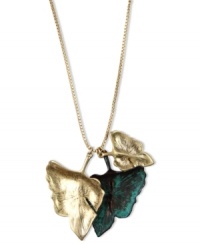 Autumn is calling. This necklace from RACHEL Rachel Roy showcases three leaf pendants in gold and patina-finish hues. Crafted in worn gold tone mixed metal. Approximate length: 32 inches. Approximate drop: 2 inches. Autumn is calling. This necklace from RACHEL Rachel Roy showcases three leaf pendants in gold and patina-finish hues. Crafted in worn gold tone mixed metal. Approximate length: 32 inches. Approximate drop: 2 inches.