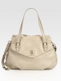 A versatile shoulder strap tops off this roomy silhouette of luxe ostrich-stamped leather. Double top handles, 7¼ dropAdjustable detachable shoulder strap, 17½-21½ dropTop zip closureOne outside open pocketOne inside zip pocketTwo inside open pocketsFully lined16W X 11½H X 4½DImported A versatile shoulder strap tops off this roomy silhouette of luxe ostrich-stamped leather. Double top handles, 7¼ dropAdjustable detachable shoulder strap, 17½-21½ dropTop zip closureOne outside open pocketOne inside zip pocketTwo inside open pocketsFully lined16W X 11½H X 4½DImported
