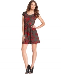 Mesh sleeves add edge to this otherwise feminine, floral Kensie dress -- perfect for a flirty look! Mesh sleeves add edge to this otherwise feminine, floral Kensie dress -- perfect for a flirty look!