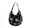 Juicy Couture womens navy blue velour daisy printed hobo handbag