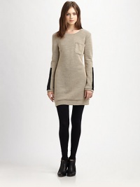Contrasting, leather-like panels give this ribbed sweater dress a contemporary spin. RoundneckLong sleevesSingle front patch pocketAbout 18 from natural waistAcrylicHand washImportedModel shown is 5'9½ (176cm) wearing US size Small. Contrasting, leather-like panels give this ribbed sweater dress a contemporary spin. RoundneckLong sleevesSingle front patch pocketAbout 18 from natural waistAcrylicHand washImportedModel shown is 5'9½ (176cm) wearing US size Small.