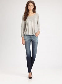 Dramatically faded skinnies with lots of stretch can be perfectly paired with a fitted tee for the ultimate in downtown cool. THE FITSkinny fitRise, about 7½Inseam, about 31THE DETAILSButton closureZip flyFive-pocket style70% cotton/28% lyocell/2% polyurethaneMachine washMade in USA of imported fabricModel shown is 5'10 (177cm) wearing US size 2. Dramatically faded skinnies with lots of stretch can be perfectly paired with a fitted tee for the ultimate in downtown cool. THE FITSkinny fitRise, about 7½Inseam, about 31THE DETAILSButton closureZip flyFive-pocket style70% cotton/28% lyocell/2% polyurethaneMachine washMade in USA of imported fabricModel shown is 5'10 (177cm) wearing US size 2.