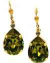 Catherine Popesco 14k Gold Plated Large Teardrop Khaki Green Swarovski Crystal Drop Earrings