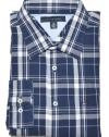 Tommy Hilfiger Men Plaid Long Sleeve Logo Shirt (M, Navy/grey/white)