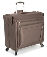 Fly lighter. Crafted from an innovative lightweight Dura-Tec material, this rolling garment bag has a fully integrated fiberglass frame that rolls effortlessly along for the ride. A fully-lined interior keeps your wardrobe wrinkle-free and your belongings in place regardless of any bumps and bruises along the trip. Fly lighter. Crafted from an innovative lightweight Dura-Tec material, this rolling garment bag has a fully integrated fiberglass frame that rolls effortlessly along for the ride. A fully-lined interior keeps your wardrobe wrinkle-free and your belongings in place regardless of any bumps and bruises along the trip.