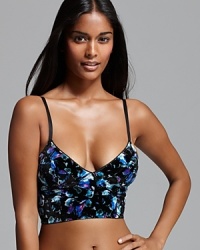 In crushed velvet with a bright floral print, Free People's cropped bustier is a modern take on '80s glam. Style #F355F151. In crushed velvet with a bright floral print, Free People's cropped bustier is a modern take on '80s glam. Style #F355F151.