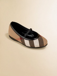 An elastic strap keeps her little feet in place in this stylish pair of flats with classic check design.Slip-on with elastic strapLeather and cotton upperLeather liningSynthetic solePadded insoleImported An elastic strap keeps her little feet in place in this stylish pair of flats with classic check design.Slip-on with elastic strapLeather and cotton upperLeather liningSynthetic solePadded insoleImported