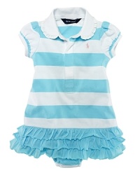 The classic striped cotton jersey rugby shirt inspires a sweet dress finished with a ruffle hem.