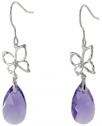 Silver Butterfly Pear Drop Swarovski Elements Crystal Dangle Earrings Amethyst Purple Silver Butterfly Pear Drop Swarovski Elements Crystal Dangle Earrings Amethyst Purple