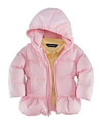 Essential down puffer jacket in sleek channel-quilted microfiber with a hood for extra protection from the elements. Essential down puffer jacket in sleek channel-quilted microfiber with a hood for extra protection from the elements.