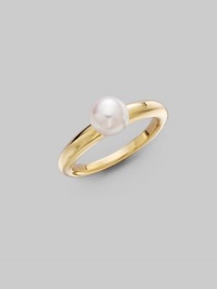 From the Classic Elegance Collection. A design that could hardly be simple, with one lustrous white Akoya pearl perched atop a sleek gold band. 6.5mm white, round cultured pearl Quality: A+ 18k yellow gold Imported From the Classic Elegance Collection. A design that could hardly be simple, with one lustrous white Akoya pearl perched atop a sleek gold band. 6.5mm white, round cultured pearl Quality: A+ 18k yellow gold Imported