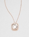 A faceted, cushion-cut chalcedony stone surrounded by dazzling white sapphires set in 14k rose gold on a delicate link chain. ChalcedonyWhite sapphire14k rose goldLength, about 16Pendant size, about .3 Spring ring closureMade in USA