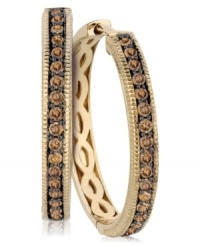 Traditional hoops with a little extra shine. Le Vian's stunning style incorporates a row of round-cut chocolate diamonds throughout (5/8 ct. t.w.). Set in 14k gold. Approximate diameter: 1 inch. Traditional hoops with a little extra shine. Le Vian's stunning style incorporates a row of round-cut chocolate diamonds throughout (5/8 ct. t.w.). Set in 14k gold. Approximate diameter: 1 inch.